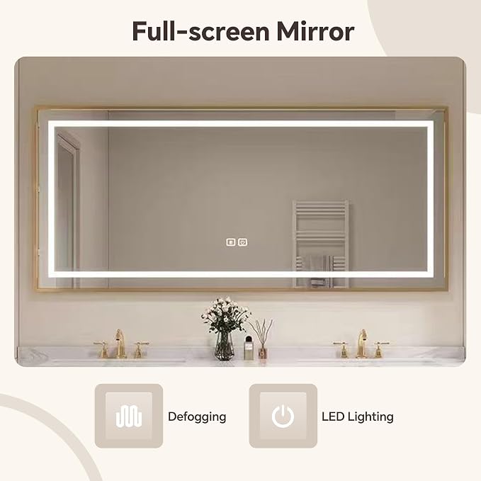 American Minimalist Bathroom Vanity with Sink Mirror 36-92IN, Premium Solid Wood Vanity with LED Lighting& Defogging