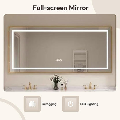 American Minimalist Bathroom Vanity with Sink Mirror 36-92IN, Premium Solid Wood Vanity with LED Lighting& Defogging