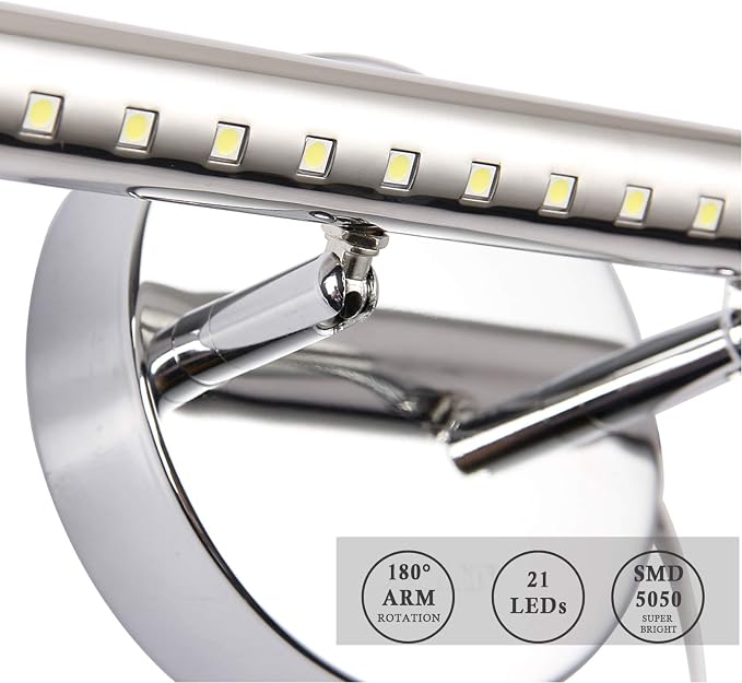 Bathroom Vanity Lights for Bathroom Light Fixutres 15.7 Inches Bathroom Lights Over Mirror 5W Led Lighting Plug in Vanity Lighting Fixtures Stainless Steel with 180°Rotation,6000K Cool White