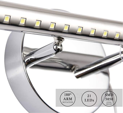 Bathroom Vanity Lights for Bathroom Light Fixutres 15.7 Inches Bathroom Lights Over Mirror 5W Led Lighting Plug in Vanity Lighting Fixtures Stainless Steel with 180°Rotation,6000K Cool White