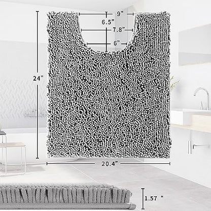 Yimobra Toilet Rugs U Shaped Washable - 24"x20" Non Slip Plush Contour Bath Rugs for Toilet - Super Soft Absorbent Quick Dry Toilet Mats for Bathroom,Gray