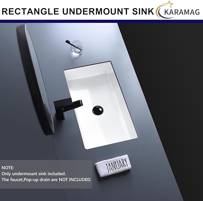 22 Inch Undermount Bathroom Sink Rectangle Undermount Sink White Ceramic Under Counter Bathroom Sinks with Overflow (21.8"x14.0")