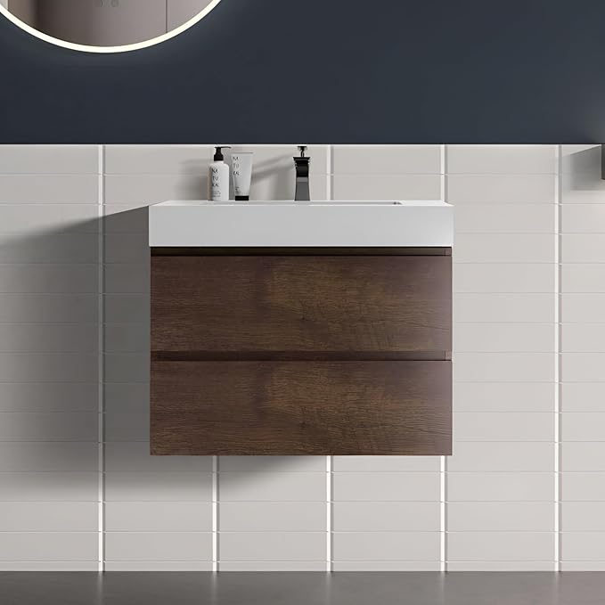 30" Floating Bathroom Vanity with Sink, Modern Bathroom Cabinet with Top and Soft Close Drawers, Spacious Storage for Small Space, Walnut - Lavanda Collection