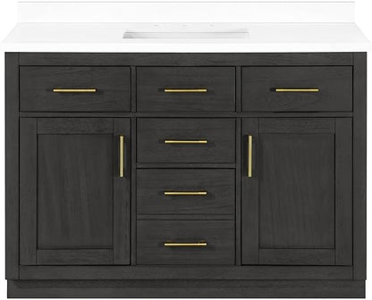 OVE Decors Bailey 48 in. W x 22 in. D x 34.5 in. H Bath Vanity in Matte Black Wood with White Premium Quality Countertop