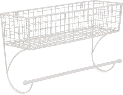 DII Rustic Farmhouse Bathroom Décor, Metal Storage, Large Towel Bar, Antique White