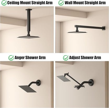 8 In Rain Shower Head High Pressure Rainfall Shower Head Matte Black | Square Rain Bathroom Showerhead, High Flow, Large Stainless Steel, Ceiling Mounted, Wall Mounted, Waterfall Full Body