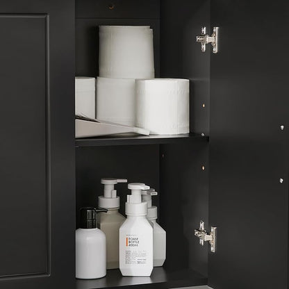 Haotian Wall Cabinet for Laundry Room, Storage Medicine Cabinet for Bathroom Kitchen Garage, Linen Tower Bath Cabinet, Floading Cabinet with Shelf, Black FRG231-L-SCH