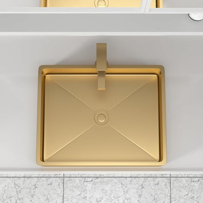 Gold Vessel Sink Stainless Steel - Fulorni 19"x15" Bathroom Vessel Sink Gold 16 Gauge Nano Titanium Plating Above Counter Rectangle Vanity Lavatory Bath Sink Basin