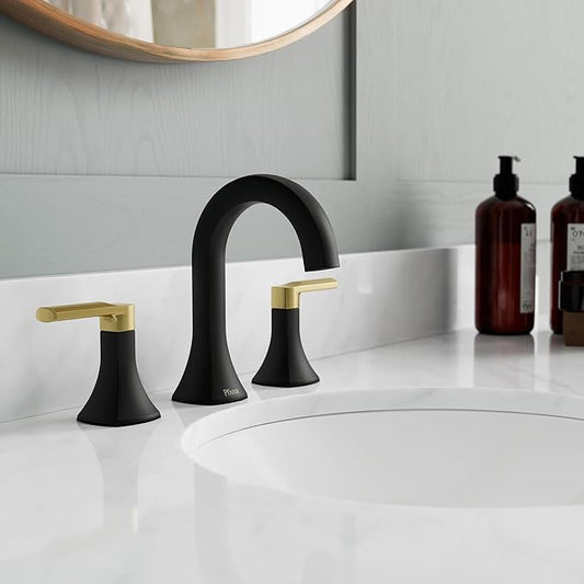 Pfister Vaneri Bathroom Sink Faucet, 8-Inch Widespread, 2-Handle, 3-Hole, NSF Certified, Matte Black and Brushed Gold Finish, LF049VRIBBG