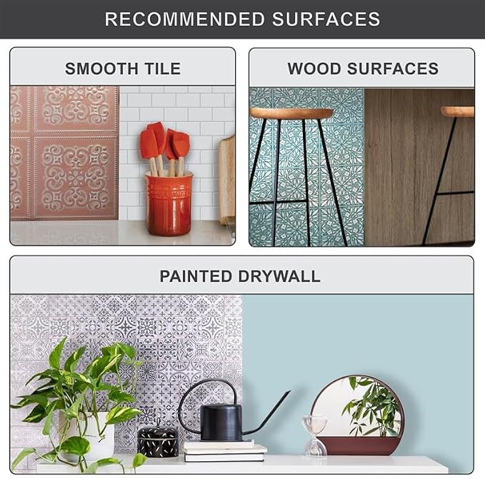 Main Street Peel and Stick Wallpaper Tiles, Teal & Silver Leaves, 24-Pack | 8"x8" tiles, covers 10.67 sq ft. Peel-and-stick paper, no extra adhesive needed. Ideal for backsplashes & DIY projects.