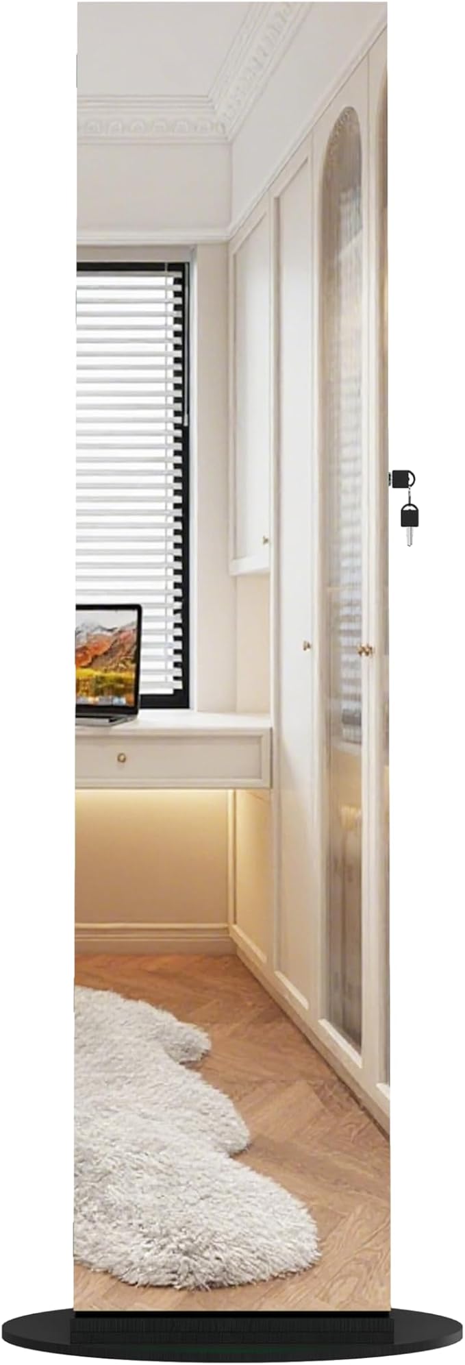 Jewelry Armoire with Full Length Mirror - 360° Swivel Standing Floor Mirror Jewelry Cabinet, Lockable Storage Organizer, 3 Shelves & Drawers,Tall Mirror with Storage for Women (Black)