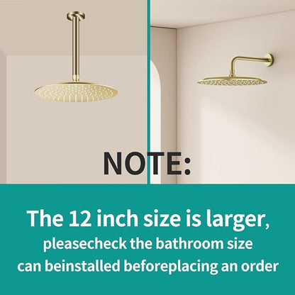 All Metal Rain Shower Head - Heavy Duty Stainless Steel, Easy Install, High Water Flow, Ultra-Thin Modern Design for Bathroom (F-Brushed Gold, 12)