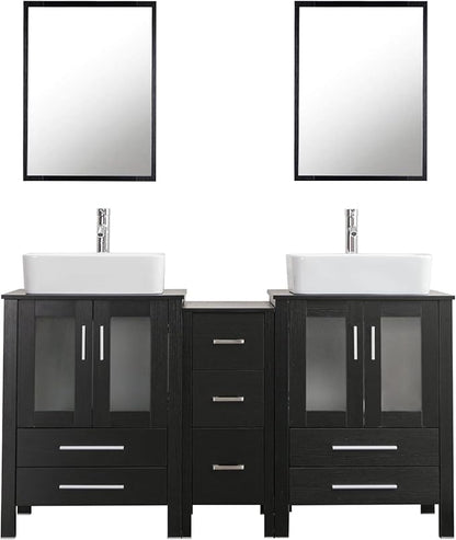 UEV 60" Black Bathroom Vanity Set,Double Vanity with Double Vessel Sink Combo and Removable Side Cabinet,Mirror Not Included (T03)