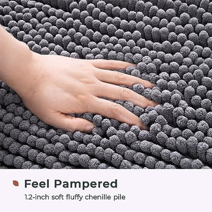 FRESHMINT Large Chenille Bathroom Rugs Mat 36”x24”, Non-Slip Bath Mat for Bathroom Floor & BathTub, Washable Soft Shower Shag Bath Rugs, Durable Fluffy Thick Water Absorbent Microfiber Shower Mat,Gray