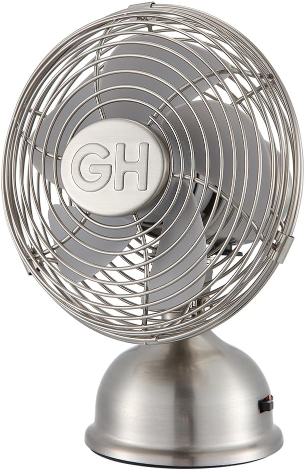 Good Housekeeping 5" All-Metal (92525) USB Desktop Laptop Nightstand Fan with Oscillation (Brushed Nickel)