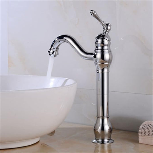 Vintage Bathroom Faucet, 360° Swivel Sink, Cold Hot Mixer Vanity Tap, Single Handle High, Gold(Chrome)