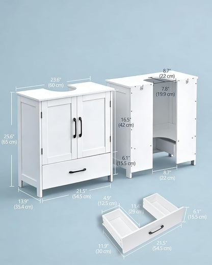 Bathroom Vanity Sink Cabinet, Under Sink Storage Cabinet with 2 Doors, Waterproof Pedestal Sink Cabinet for Bathroom, Laundry Room, Kitchen, White with Drawer