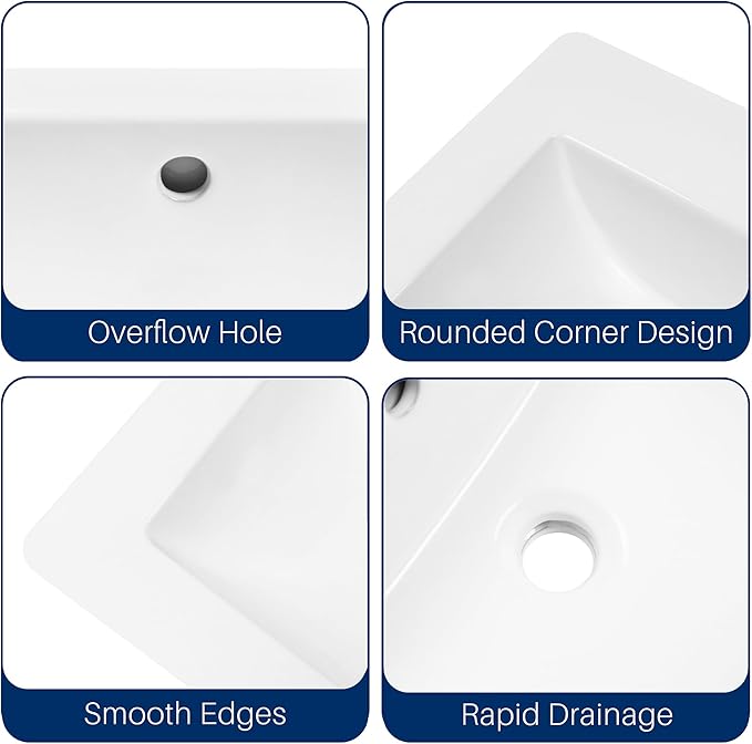 Enbol 21" x 18" Drop-In Bathroom Sink – White Ceramic Rectangular Semi Recessed Bathroom Vessel Sink Top Mount with Single Hole & Overflow (Model O2118）