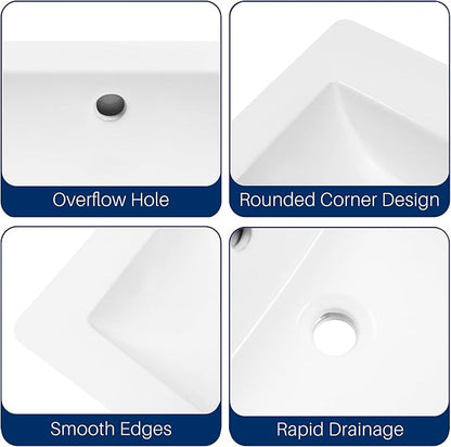 Enbol 21" x 18" Drop-In Bathroom Sink – White Ceramic Rectangular Semi Recessed Bathroom Vessel Sink Top Mount with Single Hole & Overflow (Model O2118）