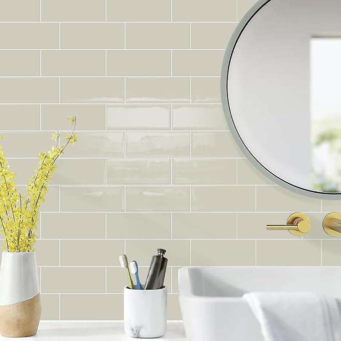 STICKGOO 10-Sheet Subway Peel and Stick Backsplash Tiles Putty Beige | Waterproof 3D PVC wall tiles with strong adhesive, extra thick for kitchen backsplash and bathroom walls
