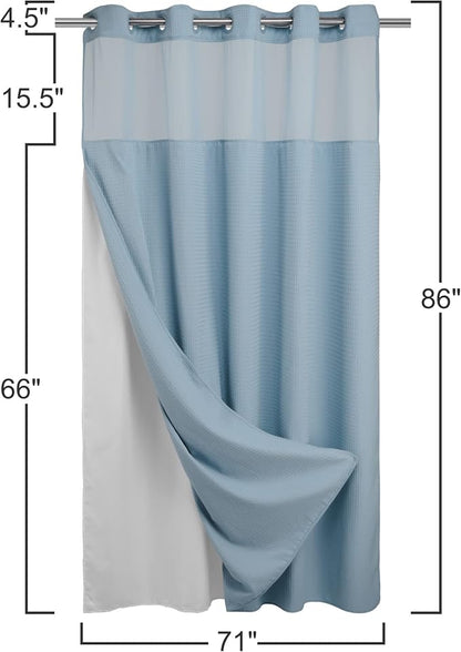 River Dream Heavyweight Waffle No Hook Shower Curtain with Liner,Blue,71x86 | Dotted Waffle,Snap-in Liner,Heavy Duty,Quick Dry,Mesh Top Window,With Bottom Magnets,Hotel-Grade,Washable,Extra Long Size
