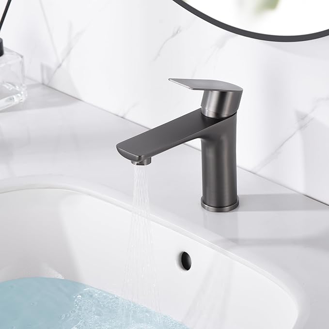 SUMERAIN Bathroom Faucets for Sink Lavatory Faucet 304 Stainless Steel Single Hole Single Handle, Gun Gray