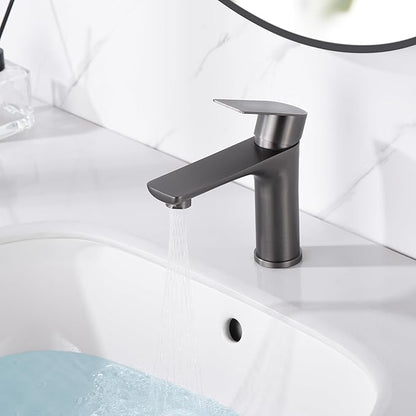 SUMERAIN Bathroom Faucets for Sink Lavatory Faucet 304 Stainless Steel Single Hole Single Handle, Gun Gray