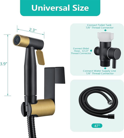 BARROCK Handheld Bidet Sprayer for Toilet, Stainless Steel Metal Made Baby Cloth Diaper Spraying Kit, Bathroom Toilet Bidet Attachment Set for Bathing Pets and Feminine Washing,Matte Black and Gold