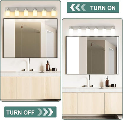 IZORRO Bathroom Vanity Light Fixture, 6-Light 46 Inch Brushed Nickel Bathroom Light Fixtures Over Mirror, with White Glass Shade, Modern Farmhouse Vanity Lights, Rustic Restroom Lighting Fixtures