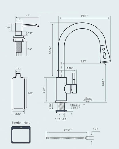 FORIOUS Kitchen Faucet with Soap Dispenser, Single Handle Stainless Steel Transitional Sink Faucet with Pull Down Sprayer 1 or 3 Hole, Suitable for Farmhouse Laundry Camper RV Bar, Oil Rubber Brown