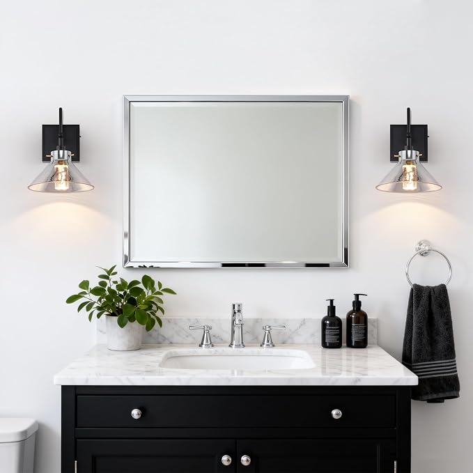 Modern Glass Gooseneck Wall Sconce, Dimmable Hardwired Vanity Light with Switch, Farmhouse Lamp for Bathroom Mirror Living Room Bedroom Kitchen