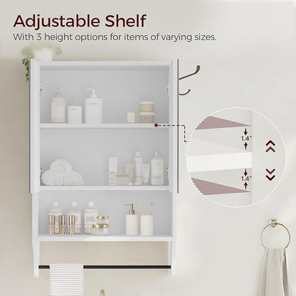 Bathroom Wall Cabinet with Mirror, Medicine Cabinet with 2 Door and Adjustable Shelf, Wall Mounted Over The Toilet Storage Cabinet for Bathroom Laundry Room Kitchen, 18.9"W x 26.2"H, White