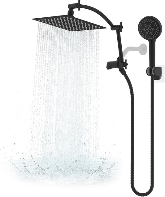 Hibbent Metal 8" High Pressure Rain Shower Head Combo, Oil-Rubbed Bronze | cUPC Certified Rainfall Shower Head with handheld 10 Sprays, 16'' Adjustable Extension Arm, 71'' Hose, Showerhead Holder