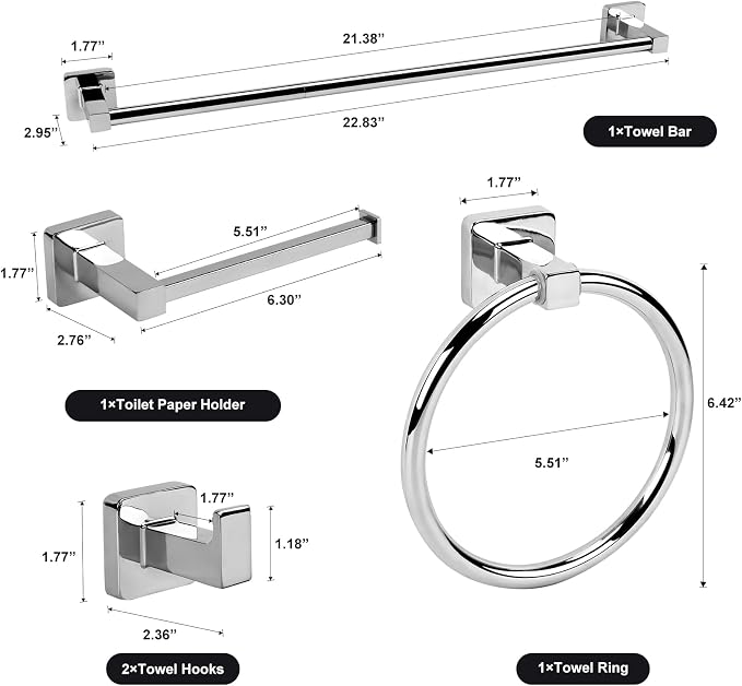 5 Piece Bathroom Hardware Accessories Set Polished Chrome,24 Inch Towel Bar Set,Towel Rack Set,Bathroom Towel Holder Set