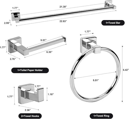 5 Piece Bathroom Hardware Accessories Set Polished Chrome,24 Inch Towel Bar Set,Towel Rack Set,Bathroom Towel Holder Set