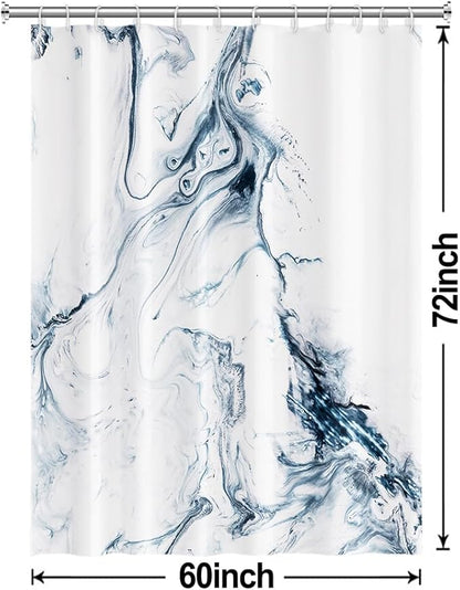 Blue and White Shower Curtain, Modern Ombre Blue Marble Shower Curtain Set with Hooks Aesthetic Waterproof Bathroom Decor, 60x72 Inch