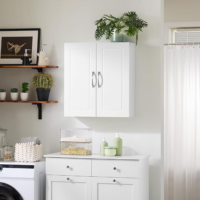 SoBuy Over Toilet Wall Mount Medicine Cabinet, Wall Size, White | Narrow Wall Mounted Over-Toilet Cabinet With Adjustable Shelves, Compact Storage For Kitchen & Bathroom, FRG231-T-W
