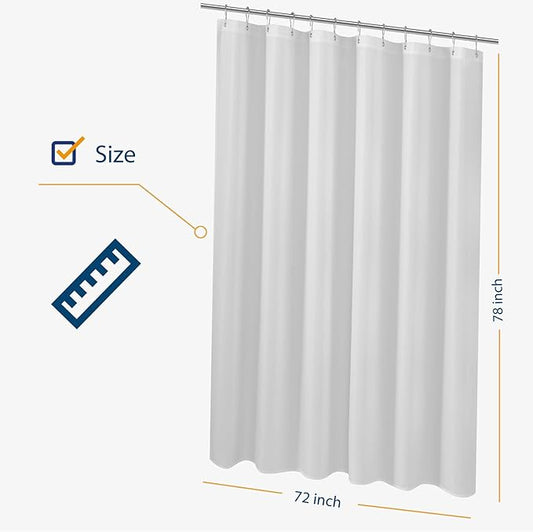 N&Y HOME Long Fabric Shower Curtain Liner 72 x 78 inches Longer Length, Hotel Quality, Washable, Water Repellent, White Spa Bathroom Curtains with Grommets, 72x78
