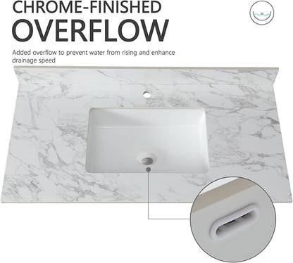 Montary 42" Bathroom Vanity with 43" Sintered Stone Carrara White Top, Modern Stylish MDF Bathroom Storage Cabinet, Vanity Set with 2 Doors and One Large Divided Drawer, White (Single Hole)