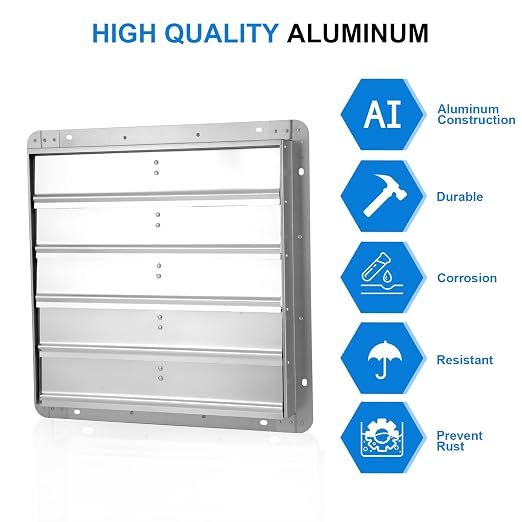 Simple Deluxe 20-Inch Square Aluminum Automatic Gravity Shutter Louver Vent, Silver