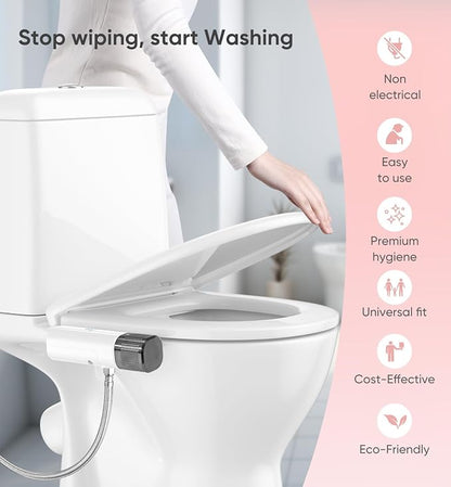 Ultra-Slim Bidet Attachment, Posterior&Feminine Wash-(Retractable Dual Nozzles), Non-Electric Bidet Attachment for Toilet Seat, Adjustable Fresh Cold Water Pressure (BlackChrome)