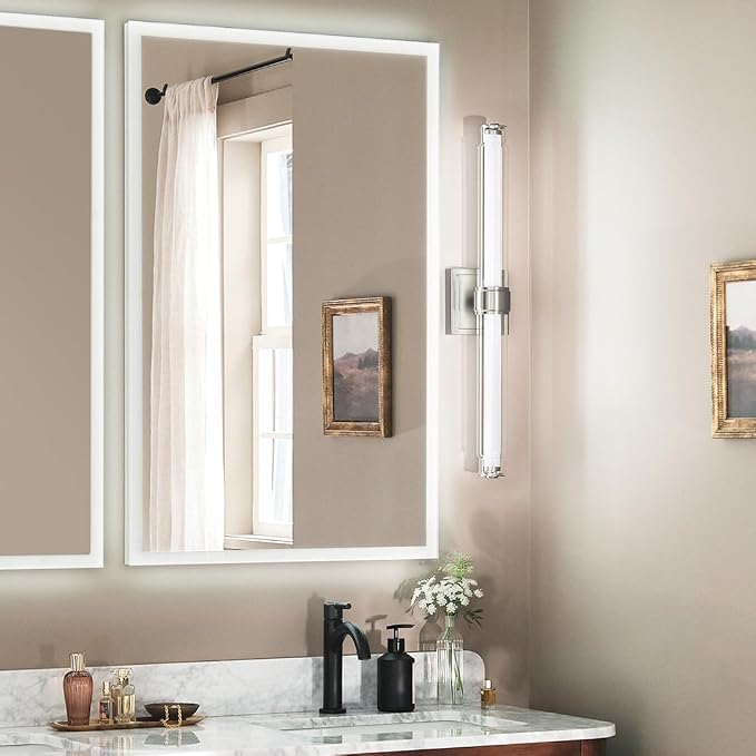 Kichler Laurene LED Bath Bar Light, Brushed Nickel | Linear vanity light with clear glass for mirrors and vanities (26.5" x 5"), 55238NILED