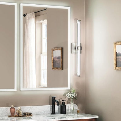 Kichler Laurene LED Bath Bar Light, Brushed Nickel | Linear vanity light with clear glass for mirrors and vanities (26.5" x 5"), 55238NILED
