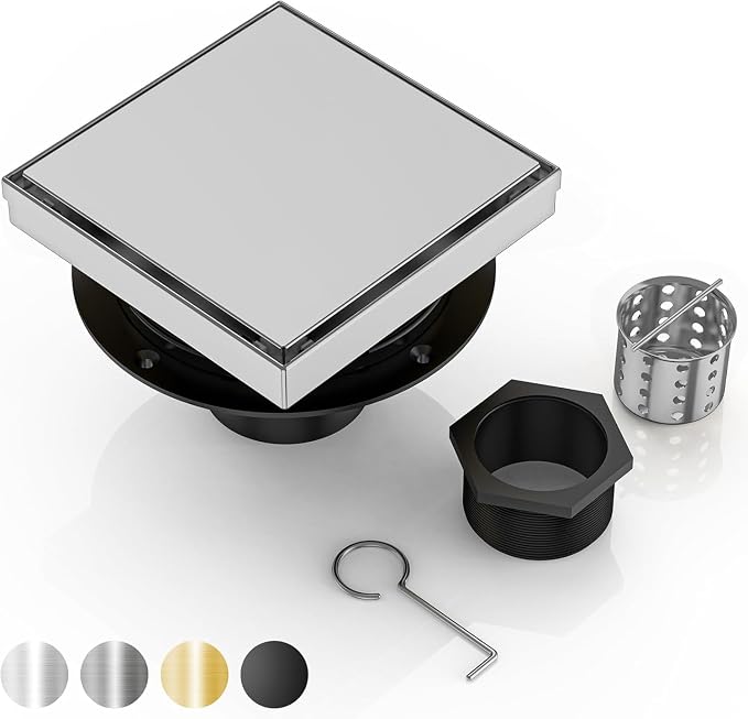 DLONE® Shower Drain | 6 Inch Brushed Nickel with Tile Insert Panel | Square Shower Drain, with Hair Catcher, Shower Floor Drain Fits Bathroom & Balcony etc