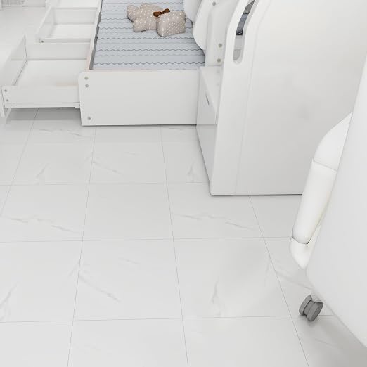 White Marble Peel and Stick Floor Tile 10-Pack 12 x 12 inch,Self-Adhesive Waterproof Vinyl Flooring Plank for Bathroom,Kitchen, Dining Room, Bedrooms, Cover 10 Sq. Ft