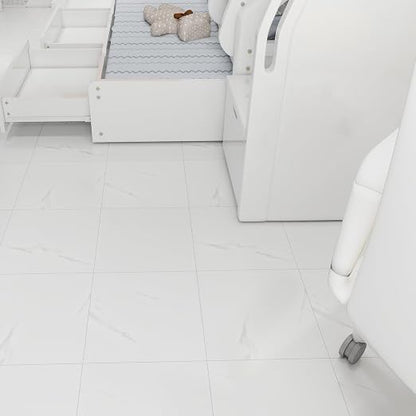 White Marble Peel and Stick Floor Tile 10-Pack 12 x 12 inch,Self-Adhesive Waterproof Vinyl Flooring Plank for Bathroom,Kitchen, Dining Room, Bedrooms, Cover 10 Sq. Ft