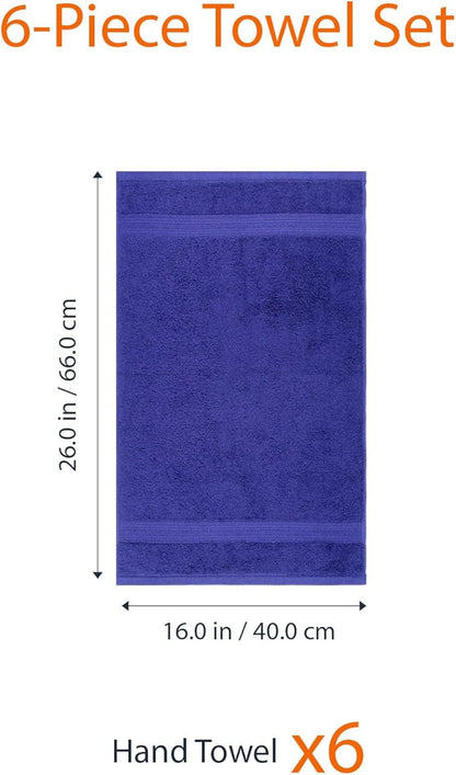 Amazon Basics 100% Cotton Fade-Resistant Hand Towels for Bathroom, Soft Absorbent, 26" x 16", Navy Blue, 6-Pack