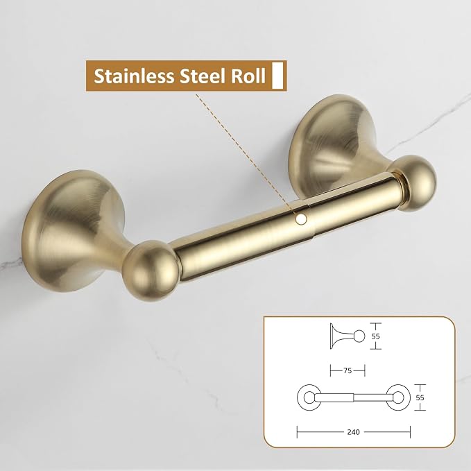 BGL Bathroom Accessories Set, Brushed Brass Towel Holder for Bathroom, 4-Piece Towel Ring, Robe Hook, Toilet Paper Holder Wall Mounted
