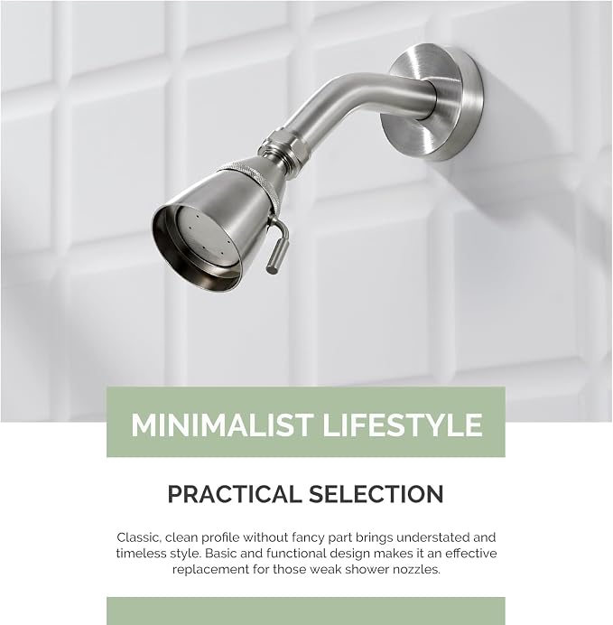 Angle Simple Shower Head High Flow, Brass Shower Sprayer, Brushed Nickel | High Pressure for Quick Rinsing, Swivel Joint & Adjustable Lever for Different Angle and Water Flow