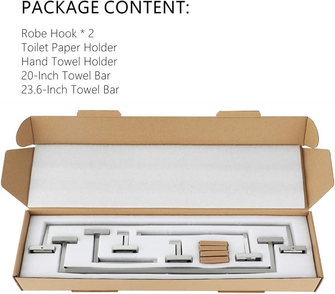 Premium Stainless Steel 6 Pieces Bathroom Hardware Set Wall Mounted Bathroom Accessories Kit Modern Towel Bar Set - 20 Inches and 23.6 Inches, Brushed